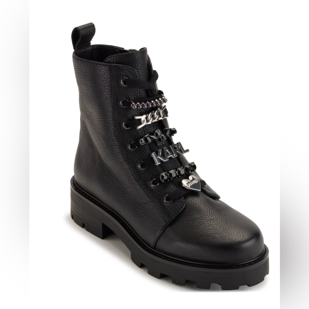 KARL LAGERFELD Mela-Combat Boots Paris Size 8 Black